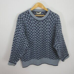 Runox Unisex L Scandinavian 100% Wool Blue Navy Crewneck Sweater Made in Denmark